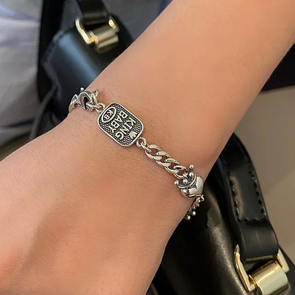 Crown Heart Sterling Silver Chain Link Bracelet Unisex - Picture 8 of 9